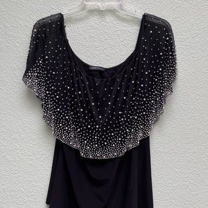 S Levine Women's Black top embellished white beads  size L